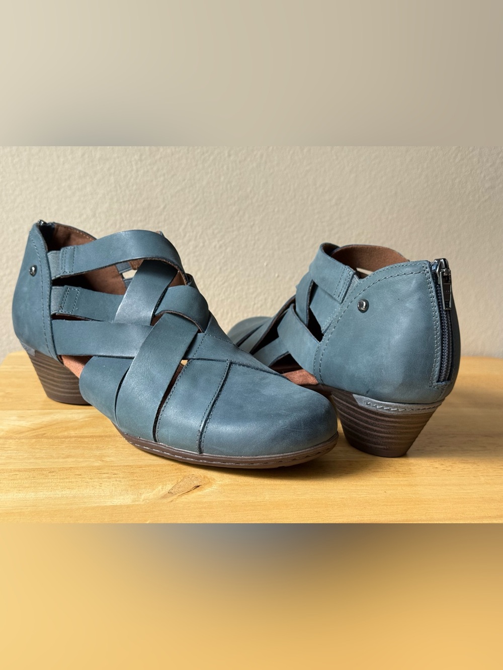 Cobb Hill Laurel Woven Teal Leather Ankle Booties Women’s 9W CI6230